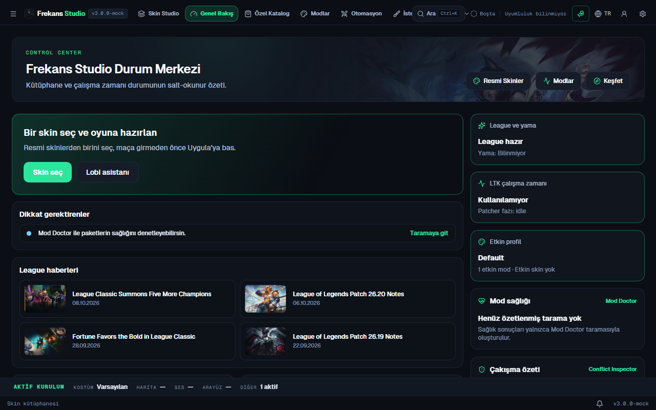 Frekans Studio application dashboard development screenshot